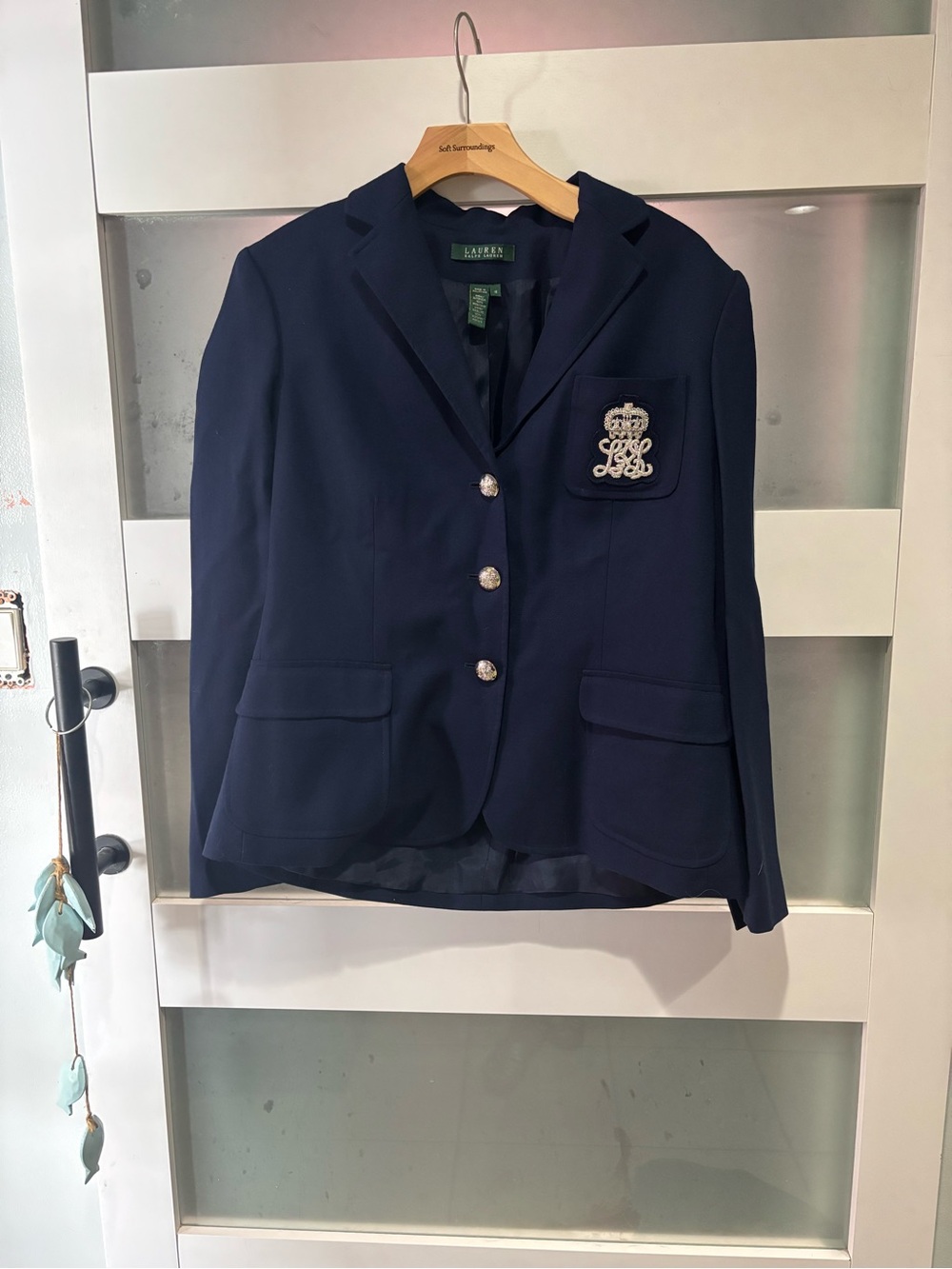 Lauren Ralph Lauren Navy Crest-Embroidered Tailored Blazer
